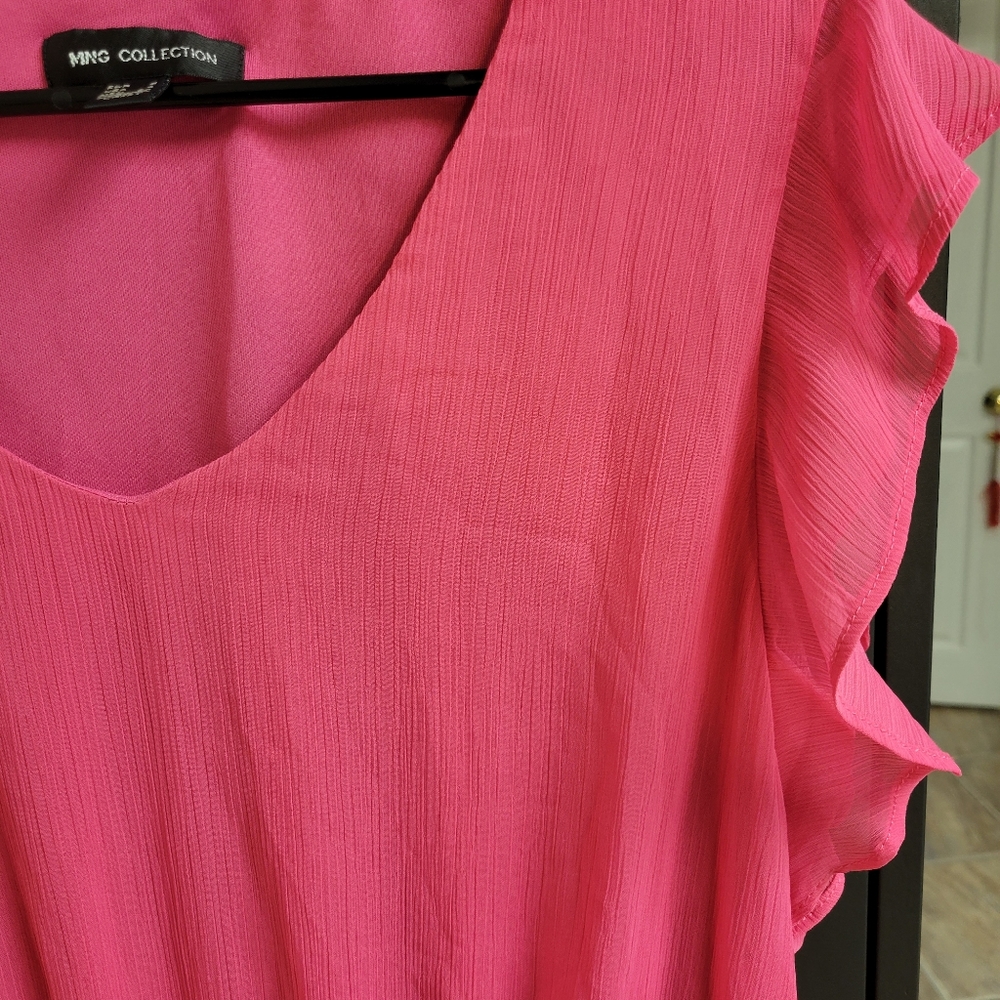 Mango Collection Ruffled Pink Top Size 4 - Picture 4 of 10